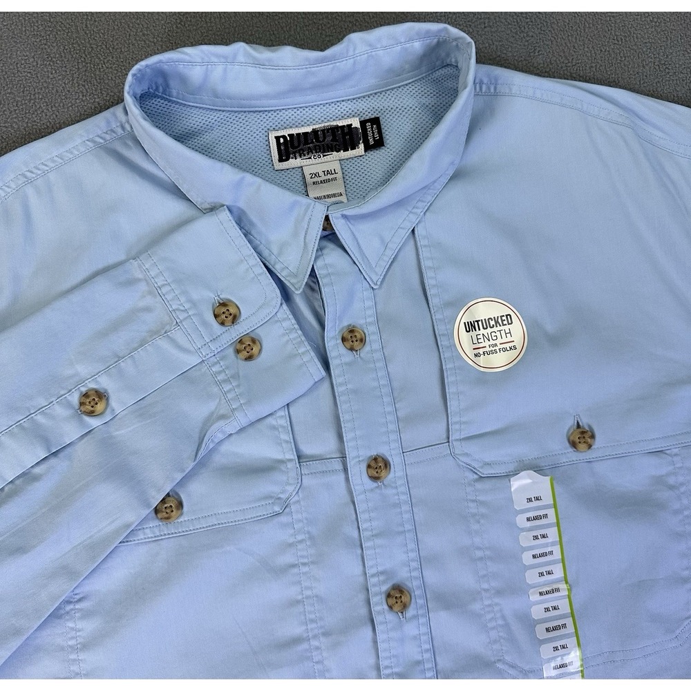 Duluth Shirt Mens 2XLT Blue First Resort Relaxed Fit Lightweight Vented Fishing
